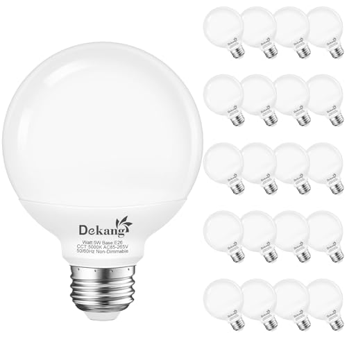 Image of 20 Pack LED Globe Light Bulbs 5000K Daylight E26 Base 60W Equivalent | 500LM, 5W, CRI 85+, Non-dimmable Standard Base LED Globe Light bulbs for Bathroom Vanity Mirror