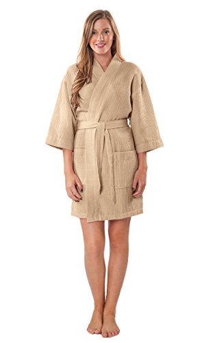 Image of Turquaz Lightweight Short Robes For Women Waffle Kimono Bathrobe - Soft, Fast-Drying, Long-Lasting Cotton Blend