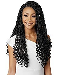 Eerya 6 Packs Goddess Locs Crochet Hair 18 Inch Curly Faux Locs Crochet Braiding Hair Extensions for Black Women Synthetic Pre-looped Wavy Goddess Faux Locs Crochet Hair(18Inch Natural Black #1B)