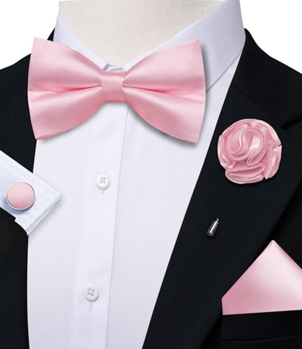 Image of Solid Color Bow Ties for Men Silk Pre-tied Tuxedo Bowtie Set 4PCS