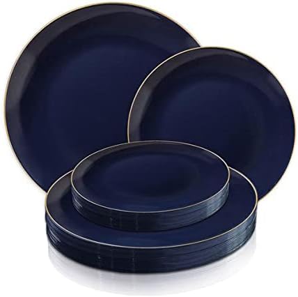 Miniatura 5 de Platos de plástico desechables con diseño de borde, vajilla redonda orgánica para cena y ensalada, pedido a granel de 120 invitados para bodas,