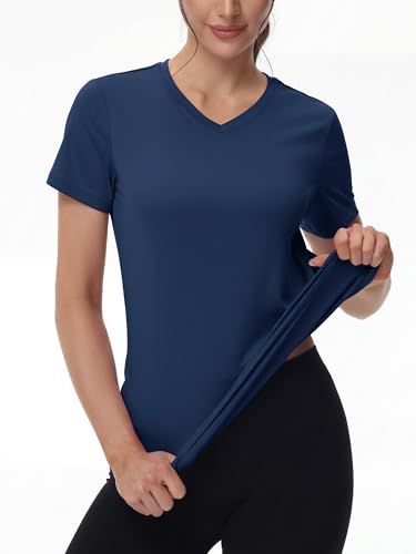 Image of MAGCOMSEN Women's Short Sleeve T-Shirt Quick Dry Athletic Tee Shirt Running Workout Yoga Top Tee Performance Shirts