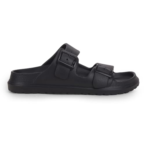 Image of Liberty A-HA COMMIT Slippers for Men - Black, Light Grey & Olive Green | Casual Slip-on Flats /Slippers Footwear - Buckle Closure | Casual Outdoor Chappal, Monsoon, Rainy Season Footwear for Man