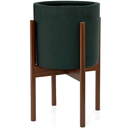 Fox & Fern Mid-Century Modern Plant Stand - Cherry - EXCLUDING 11" White Ceramic Planter Pot
