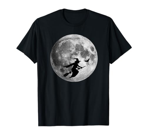 Strega Luna Piena Halloween Costume Divertente Strega Equitazione Scopa Maglietta