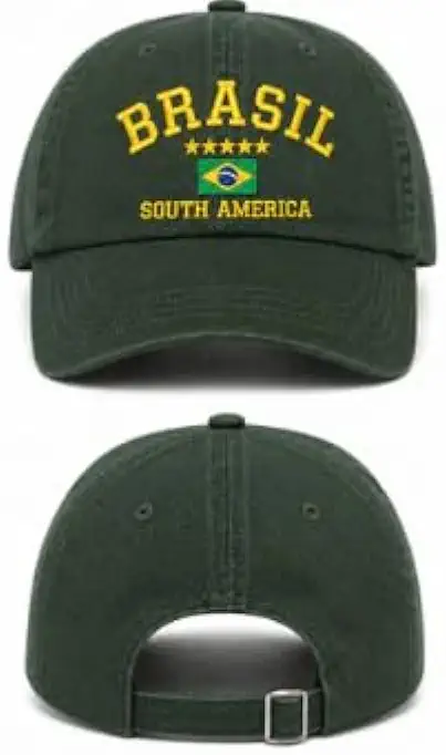Boné Brasil Core Copa do Mundo Bandeira Bordada Ajustável Unissex Feminino Masculino Blogueira Proteção Aba Curva