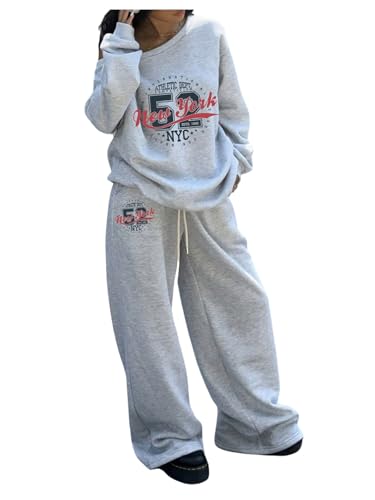 Women's Sweatsuits 2 Piece Set Off The Shoulder Oversized Sweatshirts and Wide Leg Sweatpants Fall Clothes