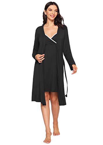 Image of Latuza Women's Bamboo Viscose Nursing Nightgown and Robe Set