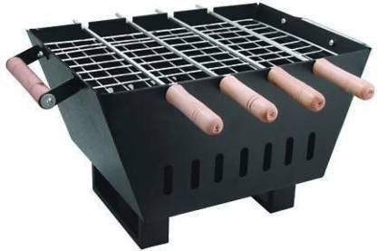 Kitchenmate Charcoal Barbeque Grillz, Powder Coated Metal Body, 4 Skewers with Wooden Handle,& 1 pcs Safety Grill Gloves,1 Packet Charcoal