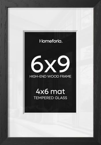 Image of Homeforia 6x9 Black Oak Picture Frame, High-End Wood, 4x6 Mat, Glass | High End Solid Oak Wood, Tempered Glass, Acid-Free 4x6 Removable Mat, 6x9 Edge-to-Edge Display 9x6, Wall Kit, Set Of 1