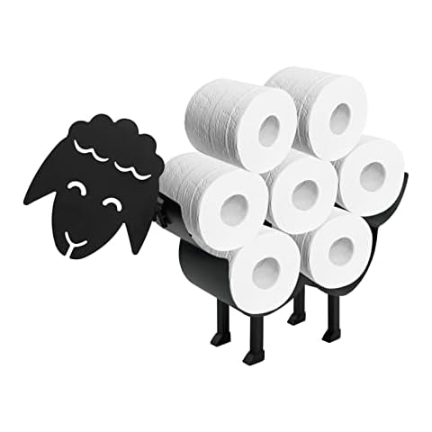 Metal Sheep Toilet Roll Paper Holder, DSVENROLY Wall Mounted Free Standing Animal Toilet Paper Stand Shelf, Novelty Toilet Tissue Loo Roll Storage Holder for Bathroom, Hold up to 7 Rolls (Black) Cover