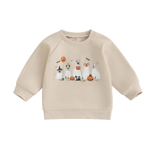 Toddler Baby Boy Halloween Outfit Pumpkin Ghost Print Sweatshirt Long Sleeve Tops Pullover Cute Fall Winter Clothes