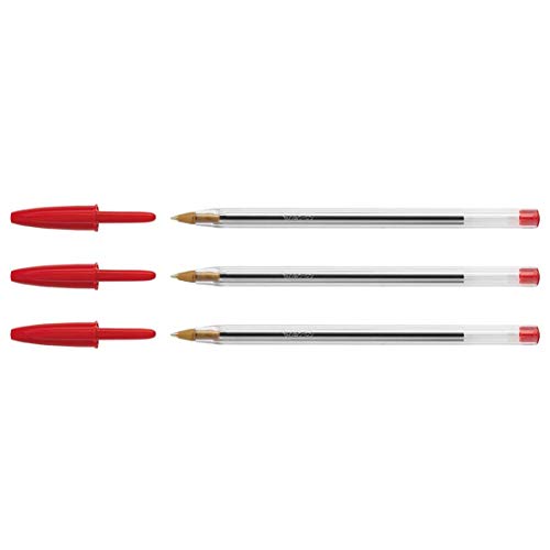 BIC Lot de 3 Stylos bille CRISTAL Rechargeable Pointe Moyenne Rouge