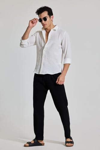 Image of SNITCH White Full Sleeve Casual Textured Shirts