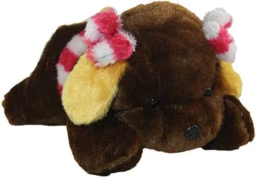 Image of Tickles Brown Lying Dog with Beautiful Ribbon Stuffed Soft Plush Animal Toy for Kids Room (Color: Brown Size: 20 cm)