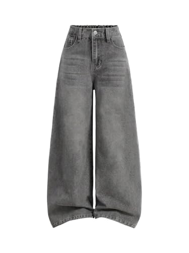 Floerns Girl's Y2k Baggy Jeans Elastic Waist Streetwear Wide Leg Denim Pants