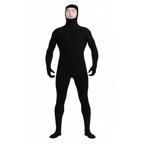 HSEMLIOE Adult Spandex Open Face Zentai Suit Stretchy Halloween Full Body Suit Costume Mens Cosplay Bodysuit BlackXL