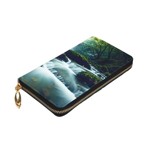 River in The Forest Prints Leather Long Clutch Wallet for Fashionable Girls and Women - Durable, Stylish, and Functional, Black, One Size3