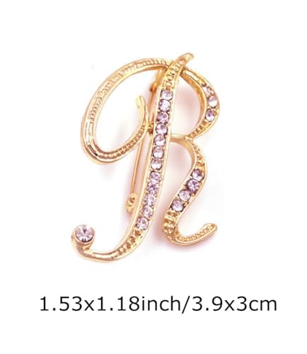 Image of vmcoatdu Women A-Z Initial Pins 26 Letters Pins Gold Plated Metal Brooches Clear Crystal Rhinestone Brooch Breastpin Badge