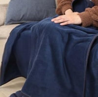 (訳あり)(同色2枚セット) ひざ掛け 紺 大判 ハーフケット 毛布 コットン100%