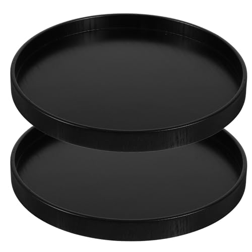 Bandeja redonda de madera negra VILLCASE juego de 2 piezas de 8 pulgadas para mesa de café 2