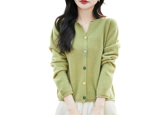 Cárdigan de cuello redondo para mujer, color liso, suéter casual de manga larga con botones, En8, XXL