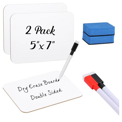 Affrolling 2 Sets Small Whiteboard Dry Erase Boards 5' x7'' Mini Double Sided Dry Erase Lap Boards with Markers Erasers Pen Holders Personal Whiteboards for Students Classroom Teacher