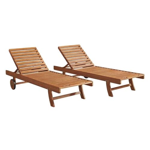 Caspian 2-Pack Adjustable Eucalyptus Wood Outdoor Lounge Chairs with Weather-Resistant