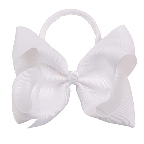 2Pcs 6 Inches Ribbon Baby Girls Headbands Infant Elastic Hairbands Large Cheer Bow Hair Band Accessories for Child Toddlers Girls (White)2