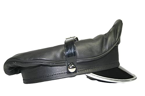 sn Skórzana srebrna oprawa Peaked Muir Army Biker Cap