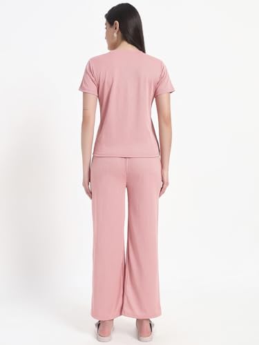 Image of Vogaan Women's Summer 2 Piece Co-Ord Set for Women Casual Short Sleeve Crop Top Wide Leg Sweat Pants for Travel Vacation Outfits Lounge Sets