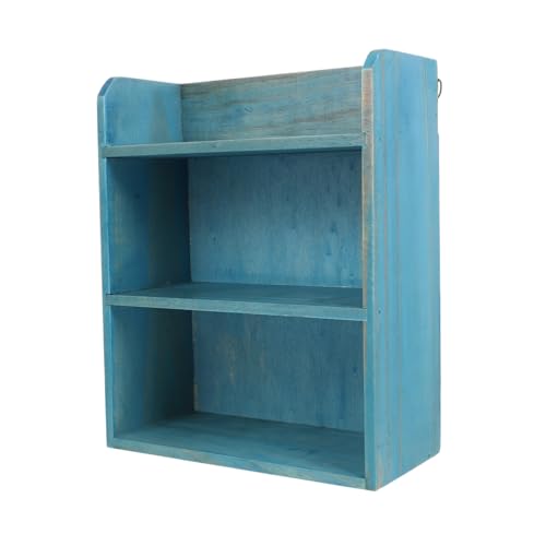 Organizador de madera azul para escritorio que soluciona el desorden de artículos varios 2