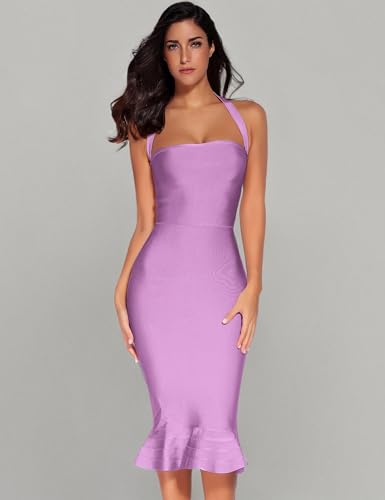 Image of meilun Womens Halter Fishtail Bandage Party Dress Elegant Wedding Guest Dress