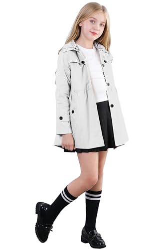 Image of Betusline Girl's Single Breasted Trench Coat Hooded Dress Coat Outerwear, 2-14 Years