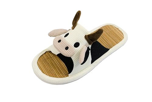 zenley - Cow Bamboo Slippers with Non-Slip Sole Women and Men Indoor, Organic Soft Cotton Cartoon Animal Slippers