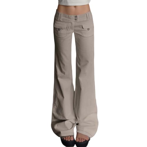 MCILLO Flared Pants for Women 2025 Low Waist Straight Leg Workout Casual Pants with Pockets Trousers Streetwear2