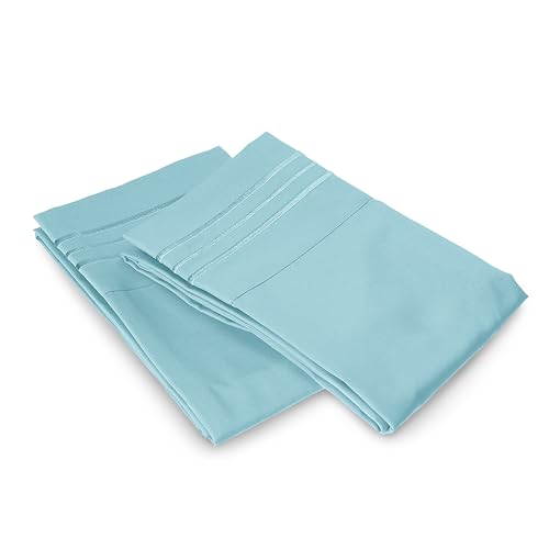 Image of Elegant Comfort Luxury Ultra-Soft 2-Piece Pillowcase Set 1500 Thread Count Egyptian Quality Microfiber Double Brushed-100% Hypoallergenic-Wrinkle Resistant, California King, Aqua Blue