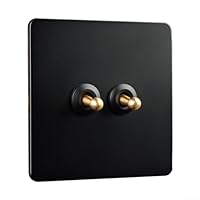 Wandschalter, Edelstahl-Panel-Wand-Kipp-Lichtschalter, schwarz, Vintage-Stil, Hotelgästehaus-Steckdose (2-Gang)