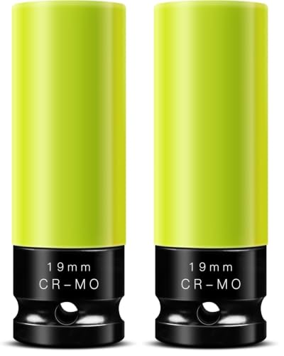 Image of BOEN 19mm 1 /2 inch Drive Wheel Protector Impact Socket, Non-Marring Lug Nut Thin Wall Deep Socket Set, Chrome-Molybdenum Steel, 6 Point, Color-Coded Protective Socket (Pack of 2)