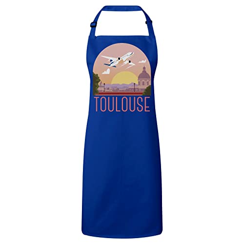 Tablier de cuisine bleu motif France et avion pour cuisiner comme à Toulouse