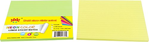 Papier adhésif 15,2 x 20,3 cm 4A | Bloc note autocollant ligné jaune vert fluo