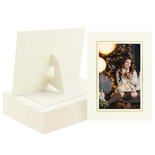 Golden State Art, 25 Pack, 4X6 Cardboard Photo Frame, Paper Picture Frame Cards with Easel, DIY Display (Ivory Gold Lining)