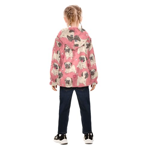 OTVEE Valentine Pug Dog Heart Kids Hoodie Jacket Fall Spring Full Zip Warm Outwear Coat4