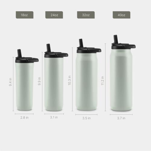 Image of ZULU Base 24oz Stainless Steel Water Bottle with 3 Lids- Straw, Chug, Twist | Double Walled and Vacuum Insulated Metal Thermos | Fits Car Cupholder, Built in Carry Loop, Dishwasher Safe, Sage