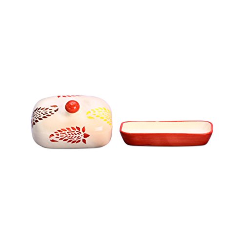 Image of Caffeine Ceramic Stonwear Handmade Red Boota Butter Tray with lid 6 inch (Set of 2)