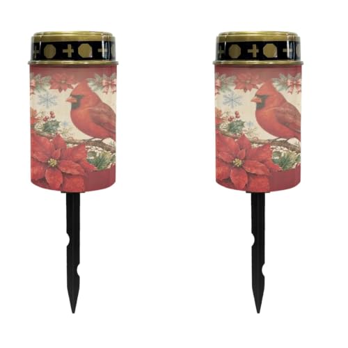 Image of Cardinal Cemetery Solar Lights Flameless Candles 2 Pack | Outdoor cozy Christmas led flameless candle, grave lights, waterproof solar cemetery decorations for grave