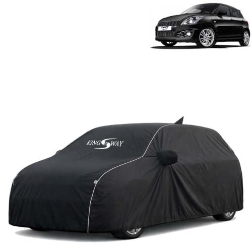 Image of KINGSWAY Super Waterproof Car Cover Only with Maruti Suzuki Swift (Year 2011 to 2017 - All Model) | Mirror and Antenna Pockets | All Weather Car Body Cover with Silver Piping | Black