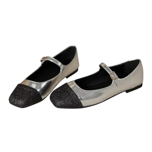 TN TANGNEST Women's Mary Jane Flats Retro Square Toe Slip On Flats Soft Comfortable Versatile Office Flats