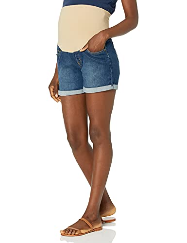 Three Seasons Maternity Women's Maternity Roll Cuff Denim Short, Medium wash