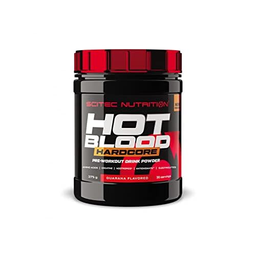 Scitec Nutrition Hot Blood Hardcore, Poudre de boisson pré-entraînement avec acides aminés et créatine, 375 g, Guarana